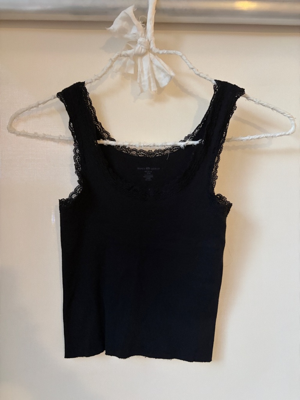 Brandy Melville Black Ribbed Lace-Trim Tank Top